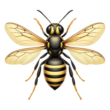 Beautiful and Majestic Wasp Portrait Emoji, Head and body rendered in serene repose with a gentle, confident smile, showcasing a refined, streamlined form with delicately patterned stripes and softly closed, focused eyes, Simplified yet exquisitely endearing features, highly detailed, glowing with a soft, drowsy radiance, high shine, relaxed and utterly noble, stylized with an air of regal insect elegance, soft glowing outline, capturing the essence of a beautiful and majestic wasp that embodies the refined power of nature! sticker