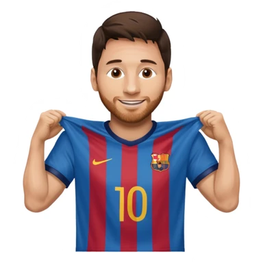 Lionel Messi holding up his own shirt sticker