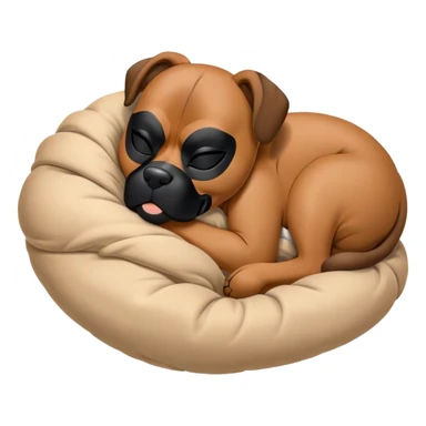 Cinematic Meme-Worthy Chubby Sleeping Boxer Portrait Emoji, Head resting peacefully with a contented smile, showcasing a delightfully chubby build and a luxuriously soft fawn coat with a striking black mask, eyes shut in a serene nap, Simplified yet hilariously adorable features, highly detailed, glowing with a soft, drowsy light, high shine, relaxed and utterly lovable, stylized with an air of playful laziness, bright and heartwarming, soft glowing outline, capturing the essence of a comically sleepy Boxer, so meme-worthy it feels like it could instantly become the next viral sensation of adorable slumber! sticker