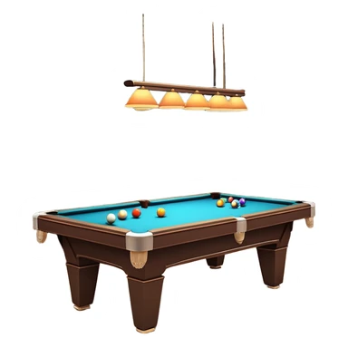 A well-arranged pool table with colorful billiard balls neatly placed, and a cue stick poised to take a shot. The setting is a dimly lit room with a focused atmosphere, highlighting the precision and strategy involved in the game of billiards. sticker