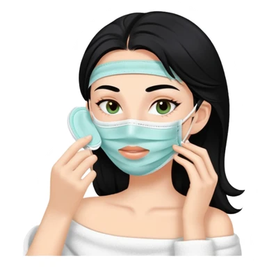 white girl with black hair doing self care, face mask, relaxing sticker