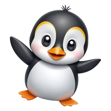 Create a cute, dancing penguin emoji with a joyful expression and raised flippers. sticker