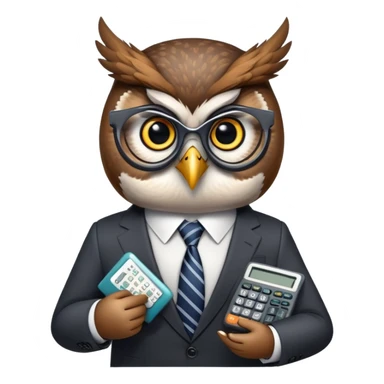 Twilio owl wearing finance outfit with business suit and tie, holding calculator sticker