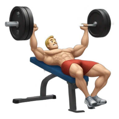 white man on musculation bench with portable computer used as dumbbels doing bench press sticker