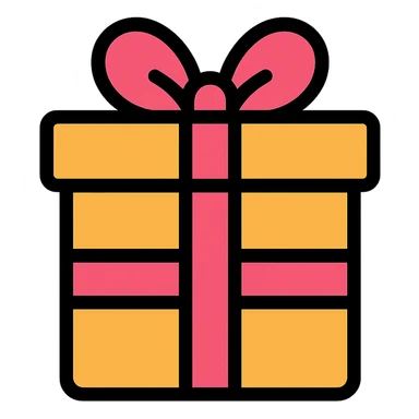colored gift box with ribbon icon with black outlines sticker