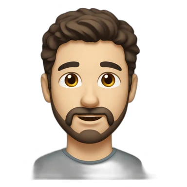 A young Caucasian man with dark brown eyes, almond-shaped eyes, short dark brown hair, and a small dark brown beard with a more prominent mustache. sticker