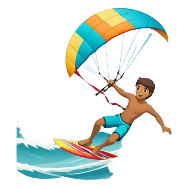 A kite surfer soaring above the waves, holding onto a kite with the wind in full force. The background showcases the ocean and sky, emphasizing the freedom, thrill, and energy of the sport. The motion of the kite and board is dynamic, capturing the excitement of kiting. sticker
