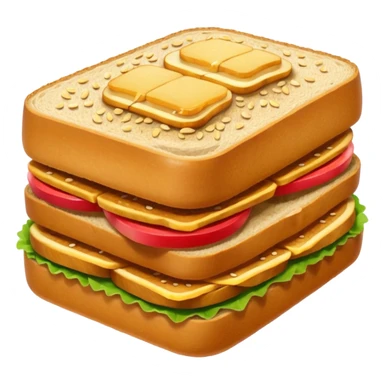 katsu sando with sesame seeds on bread, apple emoji style sticker