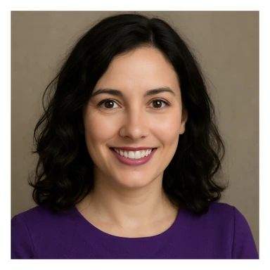 Remove the hijab from the woman, keep her dress purple, give her wavy black hair, and make her look more realistic in style. sticker