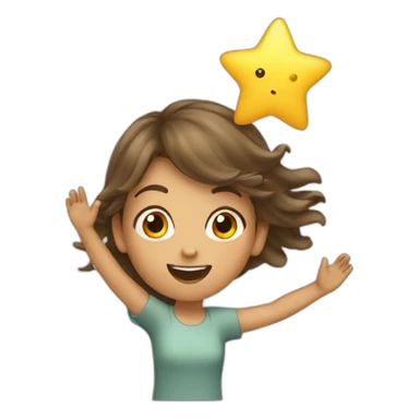 Girl with waving hair flying and catching a star sticker