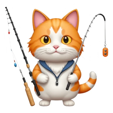 cat holding fishing rod sticker