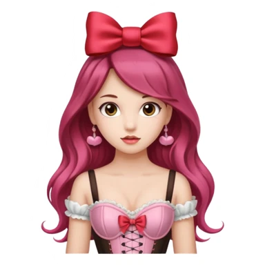 Girl with red bow on her head and pink corset sticker