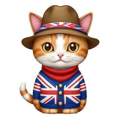 cat wearing union jack sweater and cowboy hat sticker