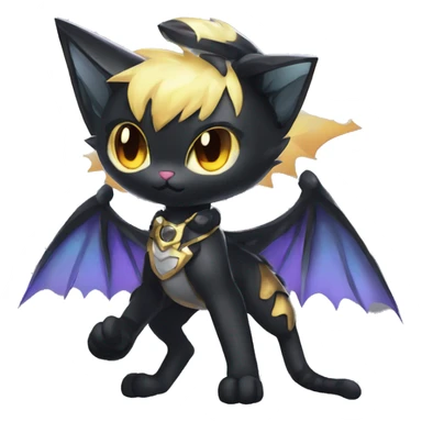 Shiny Cool Punk Black beautiful fantasy Kawaii Sona Fakemon-cat-animal with edgy bat-wings-ears Full Body sticker