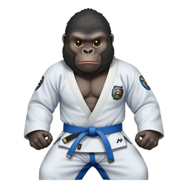 Black Gorilla in a jiu jitsu gi with a blue belt sticker