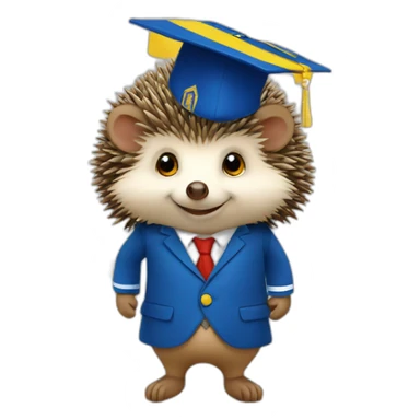 A hedgehog student in a suit in the color of the Ukrainian flag in a square academic cap sticker