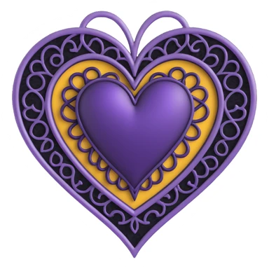 gothic heart, deep purple satin texture, silver filigree, black lace trim, moody and elegant style, faint purple glow sticker