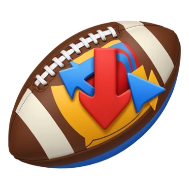 Uma bola de futebol americano com uma seta vermelha curva a indicar uma inversão de marcha abrupta. blue (#00A3E0) and red (#F9423A) sticker