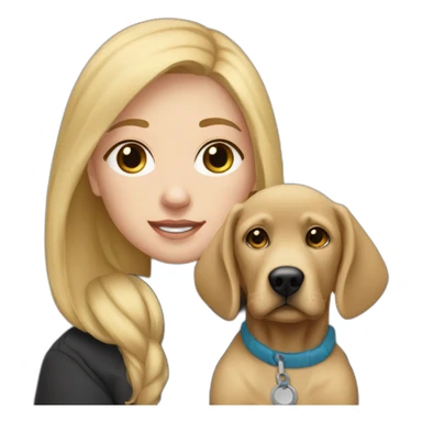 A blonde girl  with blues eyes, with smooth hair and a ray,she has light skin a few freckles, and she wear a hoodies and she Carries in his arms a black baby labrador dog  sticker