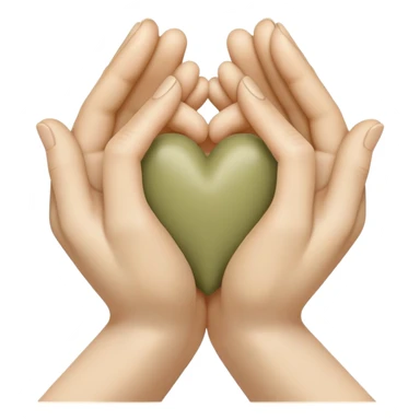 Hands joined in prayer with a pale olive heart sticker