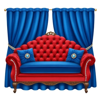 Vintage velvet red red sofa with rhinestone buttons and blue curtains in the background sofa with rhinestones buttons sticker