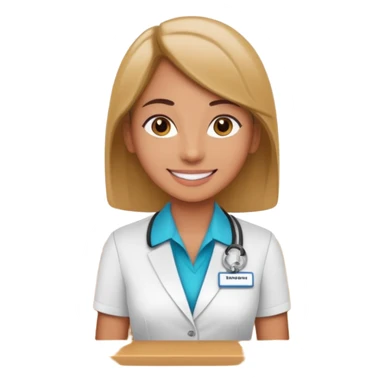 receptionist standing on hotel reception desk in front of tourists sticker