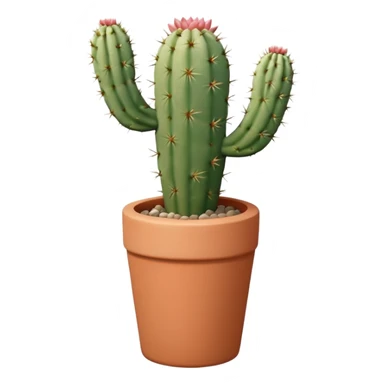 A ceramic pot in a pastel terracotta color, shaped like a cylinder, with a tall pot containing a desert cactus. sticker