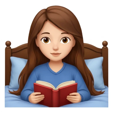 Cozy girl with long brown hair and brown eyes reading in bed sticker