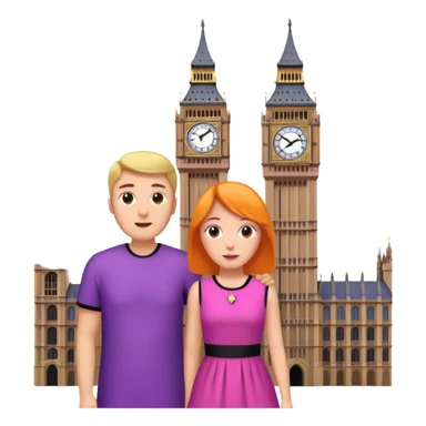 London Big ben with couple facing it keep couple dress colourful pink,purple,orange,black sticker