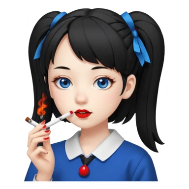 japanese schoolgirl with black twintails and blue eyes smoking a joint sticker