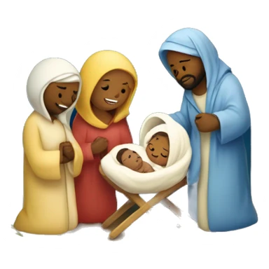 Nativity with Mary, Joseph, baby Jesus in the manger, and a bright star in the night sky sticker
