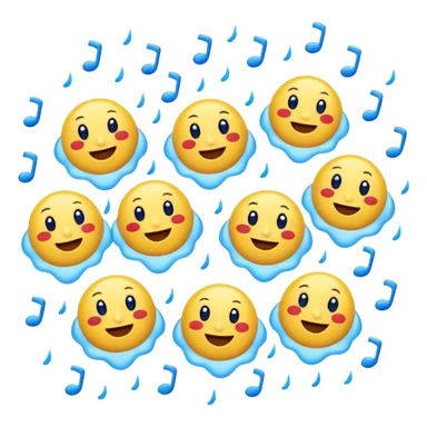 group of cartoon number fives with happy faces, tumbling down as if raining, bright emoji style sticker