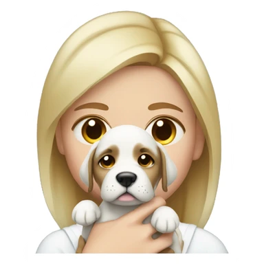 Pretty white woman crying tear drops while holding puppy sticker