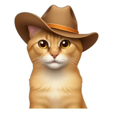 orange, smirking, balinese cat while wearing a brown cowboy hat sticker