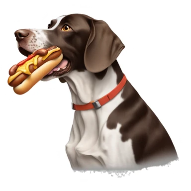 German pointer doc eating a hotdog sticker