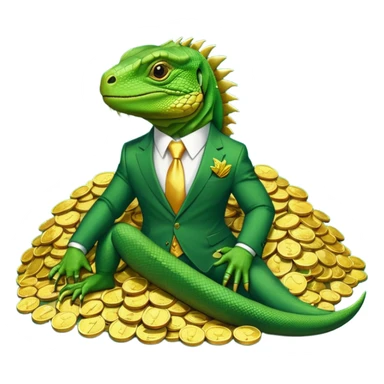 capitalist iguana in suit lying on coins sticker