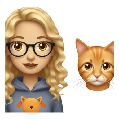 wavy dirty blonde hair girl with hazel eyes and glasses with a orange cat sticker