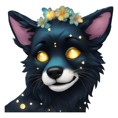 Black iridescent dog fox face head zombie skeleton gold mechanical nebula galaxy stars flowers fairy lights vintage sticker