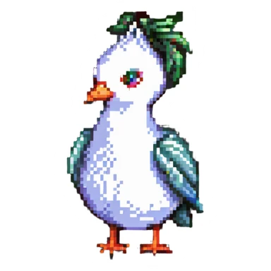 bird with a body like a garlic bulb, pixel art style sticker