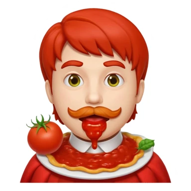 funny theater actor character who ate tomatoes, tomato sauce around mouth, dramatic expression, stage costume collar, 3D cartoon, mobile game icon style, clean background, no text, no watermark
 sticker