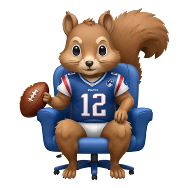 gaming chair with a squirrel sitting on it wearing patriots jersy sticker