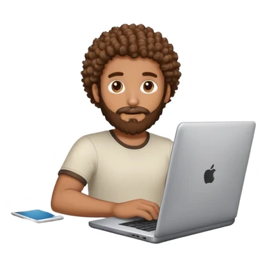 BROWN MAN WITH CURLY HAIR AND BEARD WITH A LAPTOP sticker