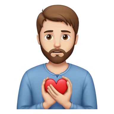 White man with brown hair and beard holding a broken heart with anxiety and begging sticker