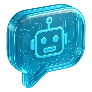 Icon of a speech bubble with a robot face, cyan blue sticker