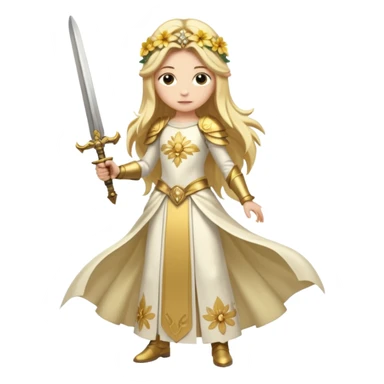 Lumine (from Genshin Impact) White and golden clothes, blonde, long-haired, with a big flower on side of head and with a sword (full body) sticker