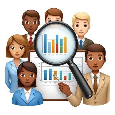 An icon featuring a group of diverse people, interconnected by lines, symbolizing sociology. The design includes a magnifying glass and a bar chart, representing the study of societies and social structures. Transparent background highlights the analysis of human behavior and social dynamics. sticker