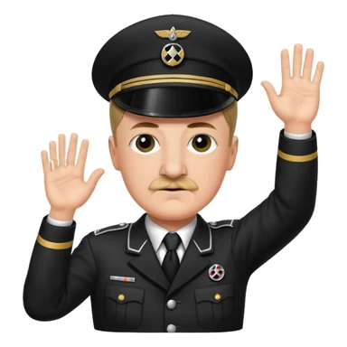 Hitler raising one hand straight out like a Sieg Hail salute in Black SS uniform. The arm must be straight out with no bend in the elbow sticker