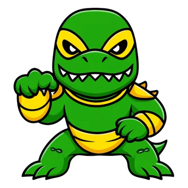 fierce alligator luchador mask with swamp green and gold colors sticker