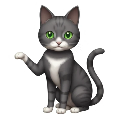 full body gorgeous solid dark grey cat with green eyes, white paws and white whiskers playing sticker