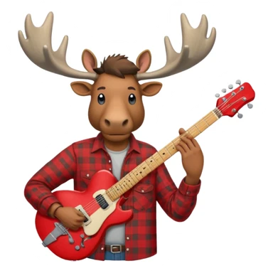  A man with the head of a moose playing a red electric guitar in Alaska sticker